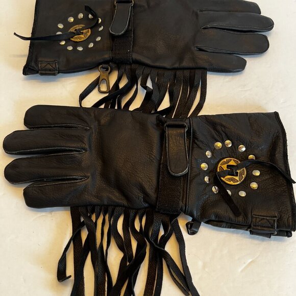Womens Genuine Leather Fringe Driving Biker Motorcycle Gloves Size Small - Picture 1 of 11